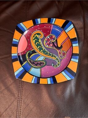 Studio Design Hand-Painted Ceramic Plate — Boho style Bold Paisley Art Plate